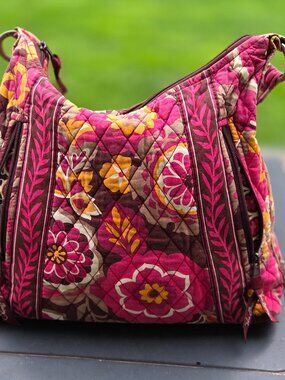 VERA BRADLEY Carnaby 2 Strap Tote Hobo Shoulder Bag Pink Brown Gold Retired